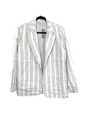 Revolve Hello Nite Striped Linen Open Blazer Size Small Gray White New